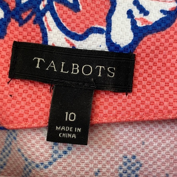 Talbots Coral Pink Blue Hibiscus Floral Print Shift Dress Size 10 Sleeveless - Picture 4 of 8